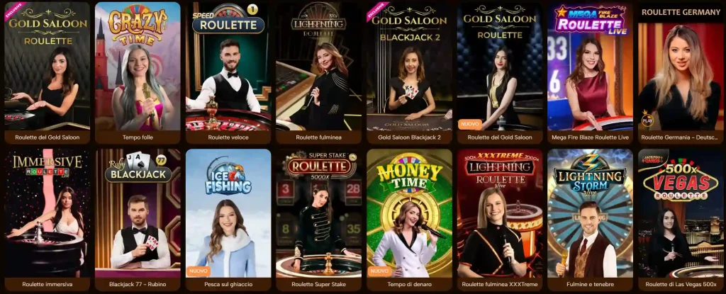 Panteoncasino Casino sezione live con roulette, blackjack e game show