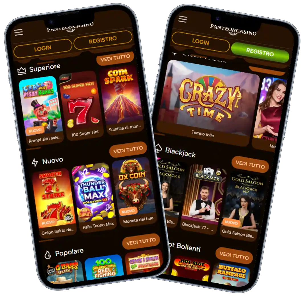 Panteoncasino Casino versione mobile con slot, giochi live e blackjack