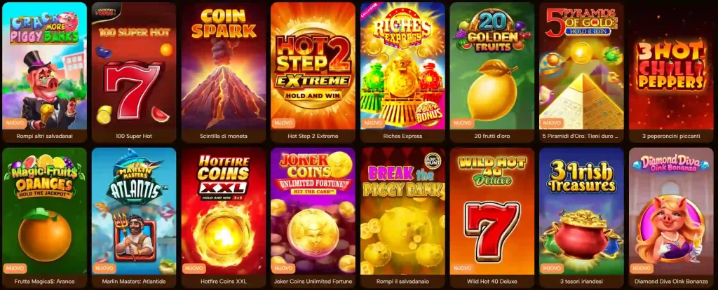 Panteoncasino Casino sezione slot con giochi jackpot, frutta e nuovi titoli